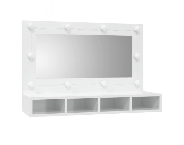 Sonata H Огледален шкаф с LED, бял гланц, 90x31,5x62 см