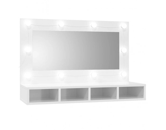 Sonata H Огледален шкаф с LED, бял гланц, 90x31,5x62 см