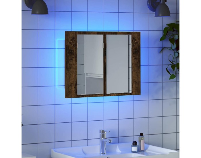 Sonata H LED огледален шкаф, опушен дъб, 60x12x45 см, инженерно дърво