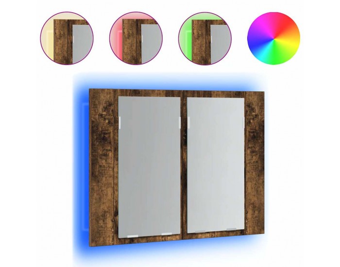 Sonata H LED огледален шкаф, опушен дъб, 60x12x45 см, инженерно дърво