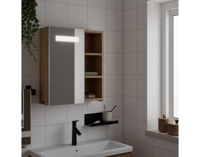 Sonata H Огледален шкаф за баня с LED осветление, дъб, 45x13x52 см