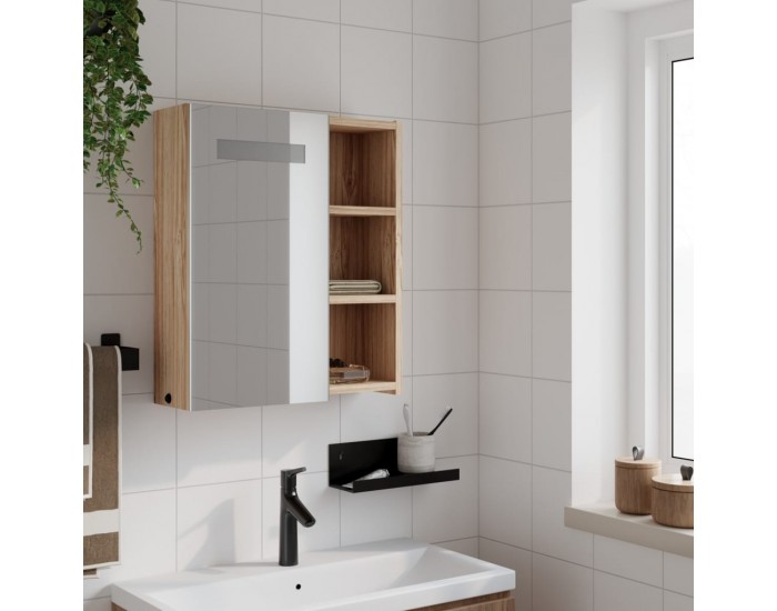 Sonata H Огледален шкаф за баня с LED осветление, дъб, 45x13x52 см