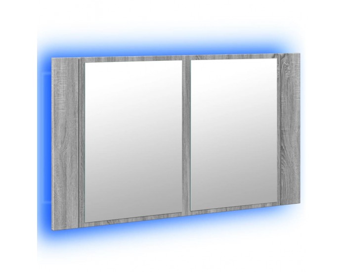 Sonata H Шкаф с LED огледало за баня, сив сонома, 80x12x45 см, акрил