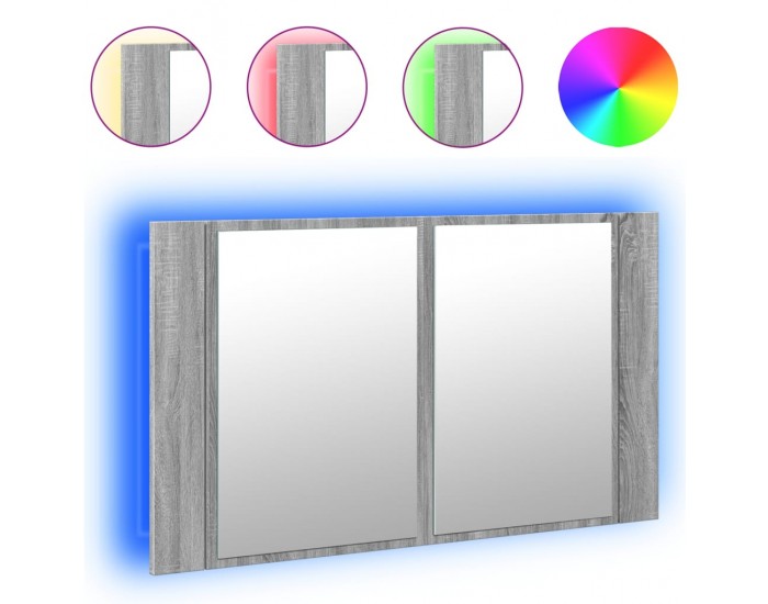 Sonata H Шкаф с LED огледало за баня, сив сонома, 80x12x45 см, акрил