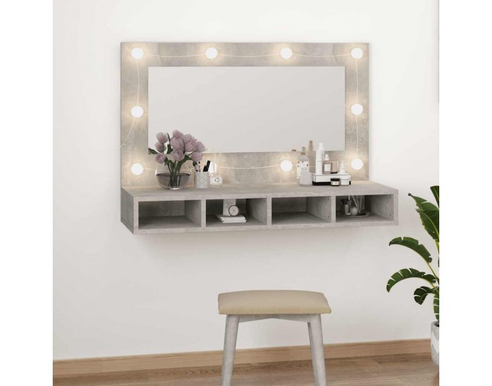 Sonata H Огледален шкаф с LED, бетонно сив, 90x31,5x62 см