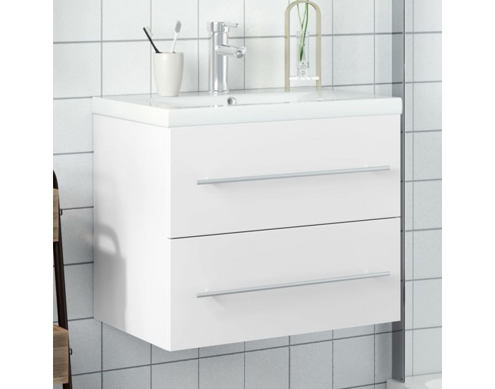 Sonata H Шкаф за мивка за баня с вградена мивка, бял