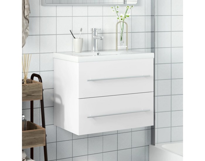 Sonata H Шкаф за мивка за баня с вградена мивка, бял