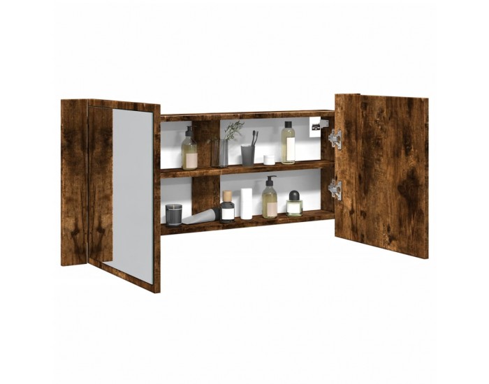 Sonata H Шкаф с LED огледало за баня, опушен дъб, 100x12x45 см