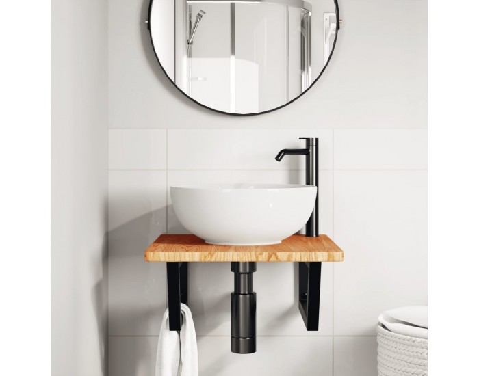 Sonata H Стенен рафт за мивка, стомана и масивно дърво дъб