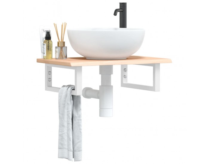 Sonata H Стенен рафт за мивка, стомана и масивно дърво дъб