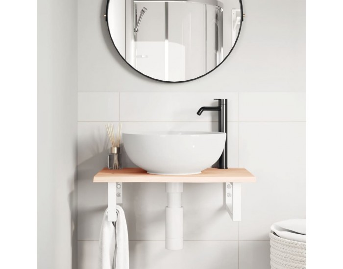 Sonata H Стенен рафт за мивка, стомана и масивно дърво дъб