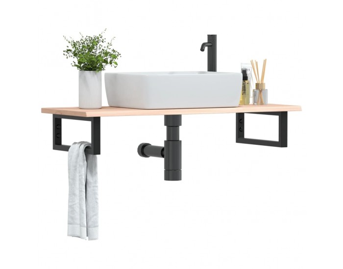 Sonata H Стенен рафт за мивка, стомана и масивно дърво дъб