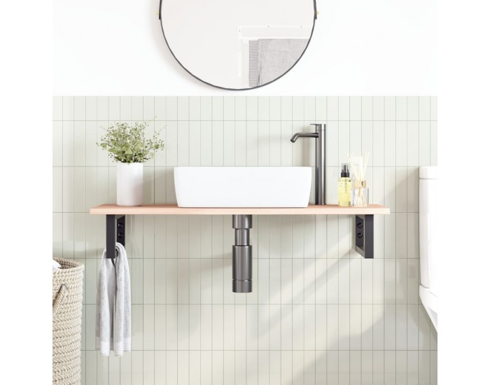 Sonata H Стенен рафт за мивка, стомана и масивно дърво дъб