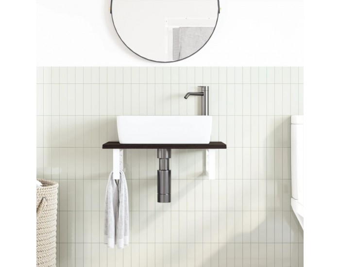 Sonata H Стенен рафт за мивка, стомана и масивно дърво дъб