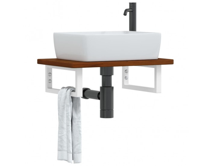 Sonata H Стенен рафт за мивка, стомана и масивно дърво дъб