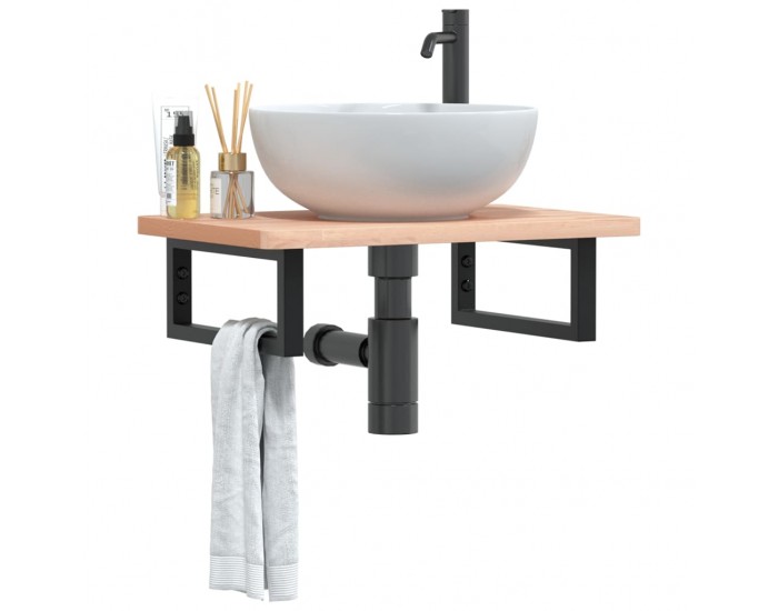 Sonata H Стенен рафт за мивка, стомана и масивно дърво бук