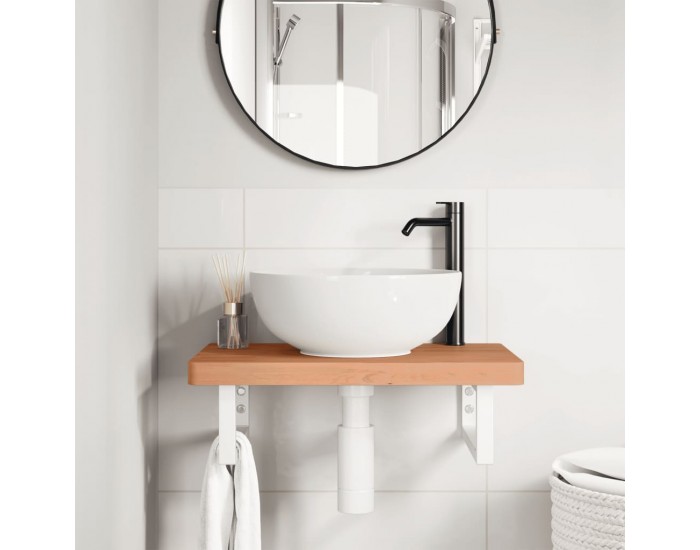 Sonata H Стенен рафт за мивка, стомана и масивно дърво бук