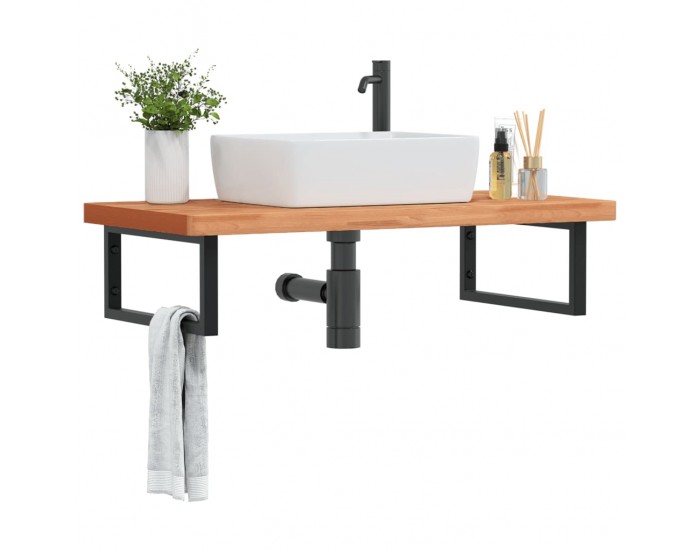 Sonata H Стенен рафт за мивка, стомана и масивно дърво бук
