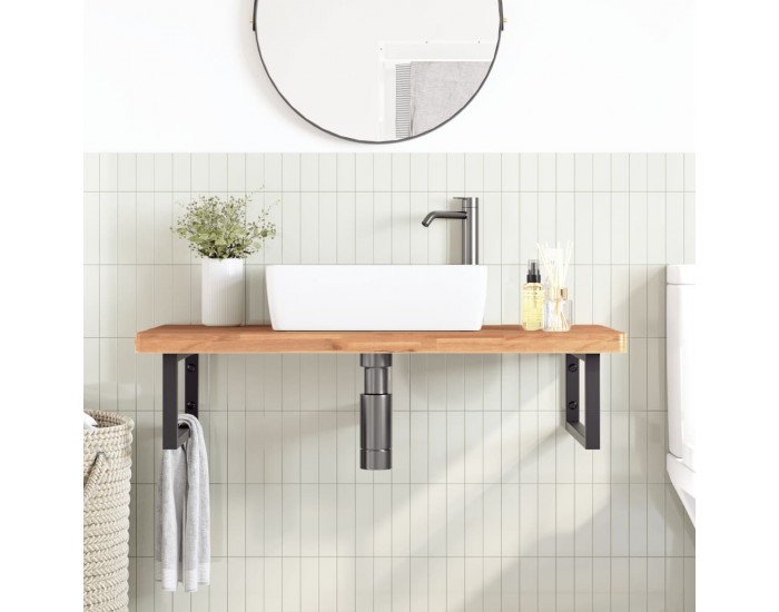 Sonata H Стенен рафт за мивка, стомана и масивно дърво бук