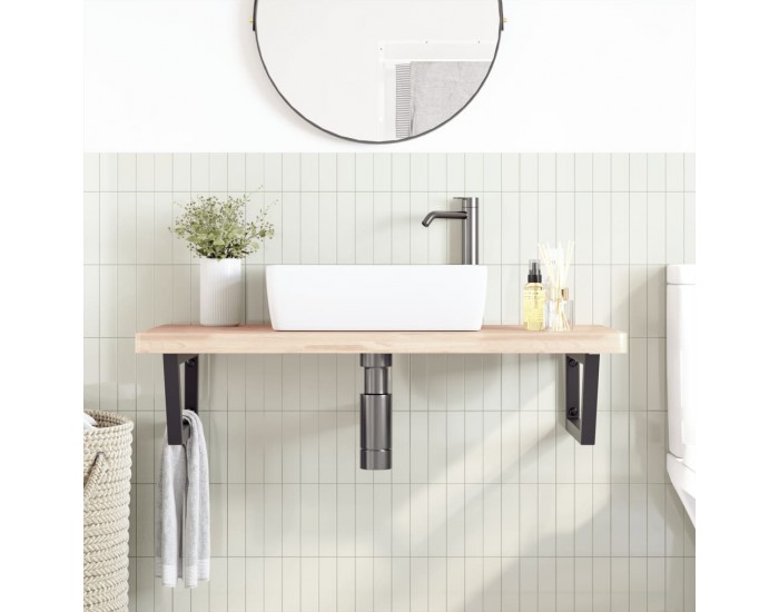 Sonata H Стенен рафт за мивка, стомана и масивно дърво бук