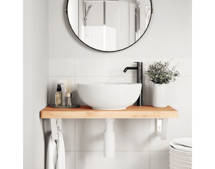 Sonata H Стенен рафт за мивка, стомана и масивно дърво бук