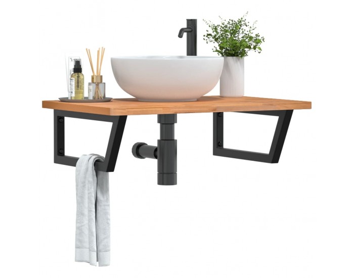 Sonata H Стенен рафт за мивка, стомана и масивно дърво бук