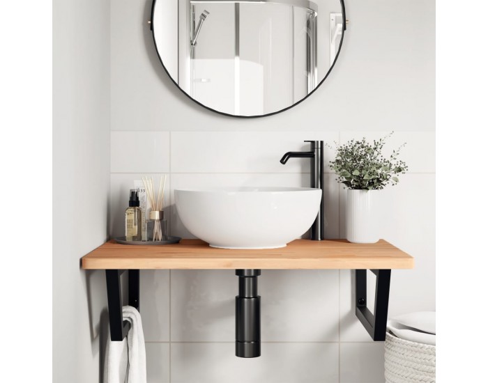 Sonata H Стенен рафт за мивка, стомана и масивно дърво бук