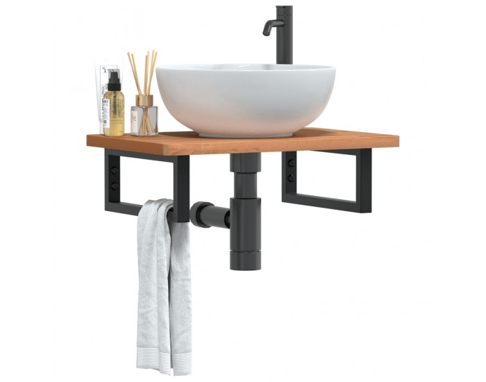 Sonata H Стенен рафт за мивка, стомана и масивно дърво бук