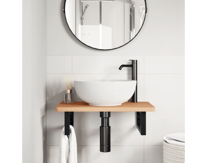 Sonata H Стенен рафт за мивка, стомана и масивно дърво бук