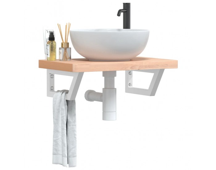 Sonata H Стенен рафт за мивка, стомана и масивно дърво бук