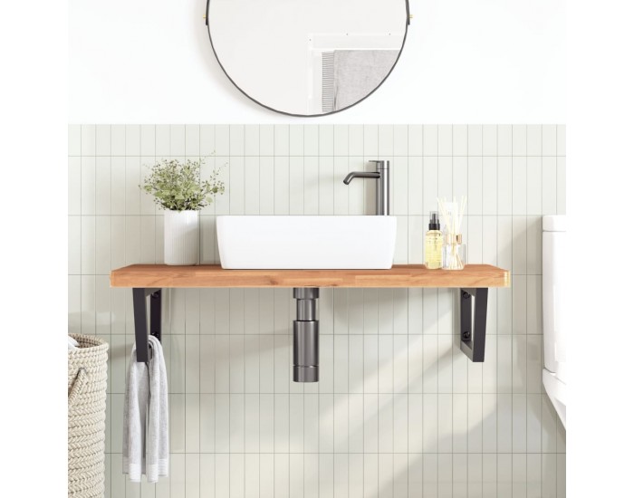 Sonata H Стенен рафт за мивка, стомана и масивно дърво бук