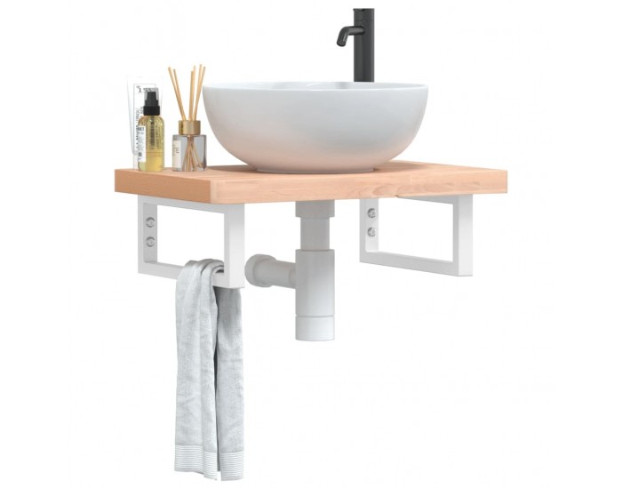 Sonata H Стенен рафт за мивка, стомана и масивно дърво бук