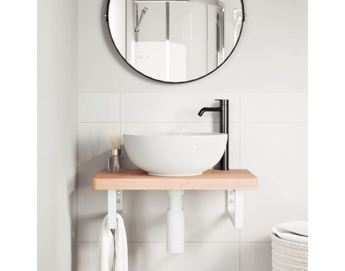 Sonata H Стенен рафт за мивка, стомана и масивно дърво бук