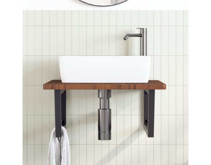 Sonata H Стенен рафт за мивка, стомана и масивно дърво дъб