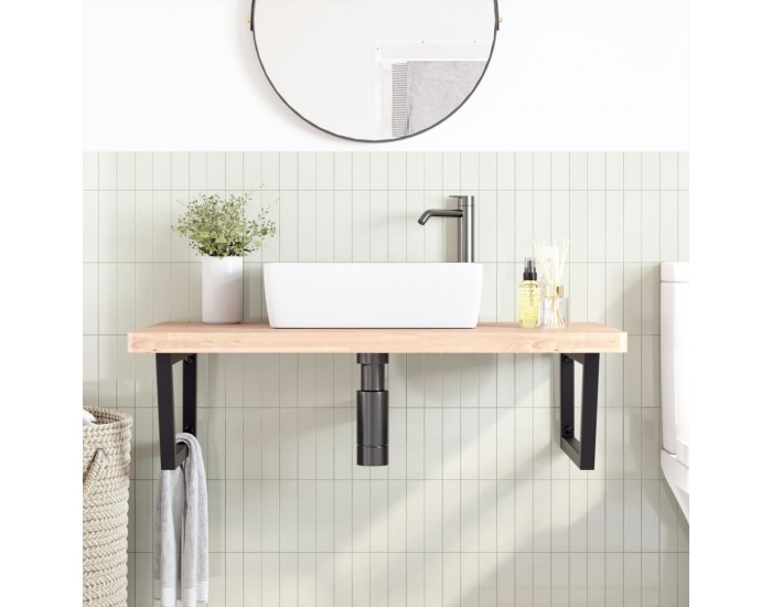 Sonata H Стенен рафт за мивка, стомана и масивно дърво бук