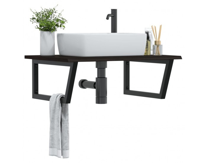 Sonata H Стенен рафт за мивка, стомана и масивно дърво дъб