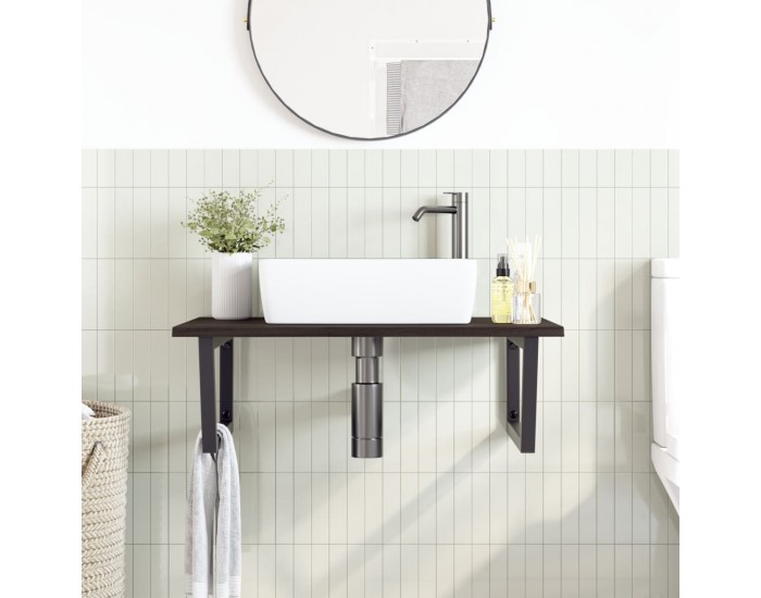 Sonata H Стенен рафт за мивка, стомана и масивно дърво дъб