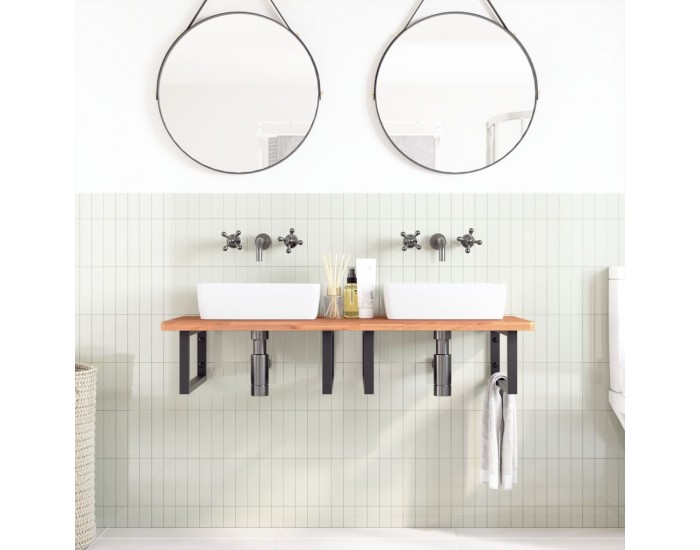 Sonata H Стенен рафт за мивка, стомана и масивно дърво бук