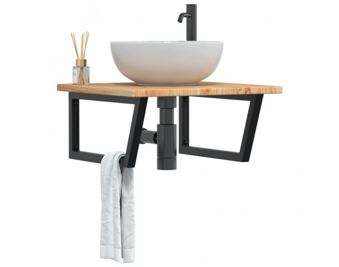 Sonata H Стенен рафт за мивка, стомана и масивно дърво дъб