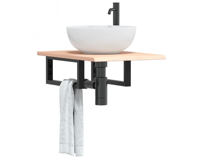 Sonata H Стенен рафт за мивка, стомана и масивно дърво дъб