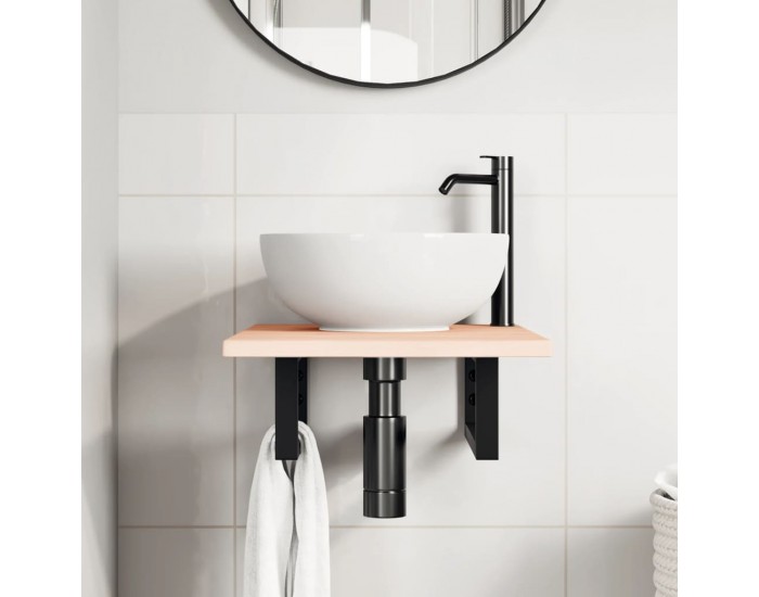 Sonata H Стенен рафт за мивка, стомана и масивно дърво дъб