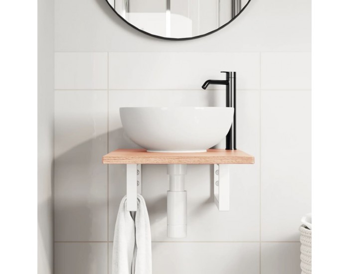 Sonata H Стенен рафт за мивка, стомана и масивно дърво дъб