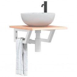 Sonata H Стенен рафт за мивка, стомана и масивно дърво дъб - Шкафове за баня