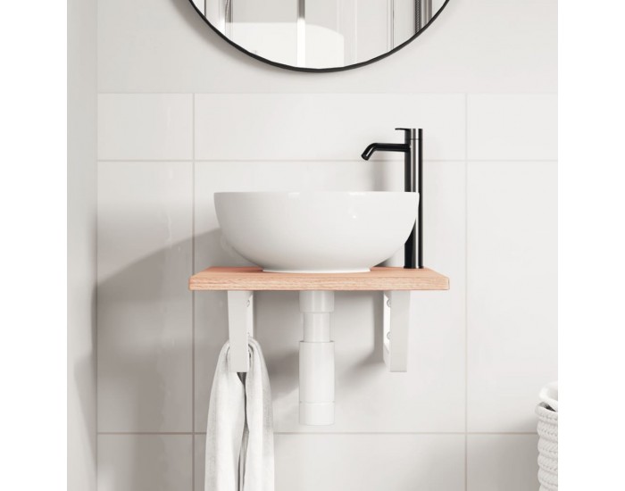 Sonata H Стенен рафт за мивка, стомана и масивно дърво дъб