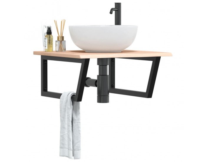 Sonata H Стенен рафт за мивка, стомана и масивно дърво дъб