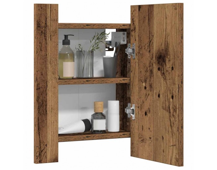 Sonata H LED шкаф за баня с огледало, старо дърво, 40x12x45 см