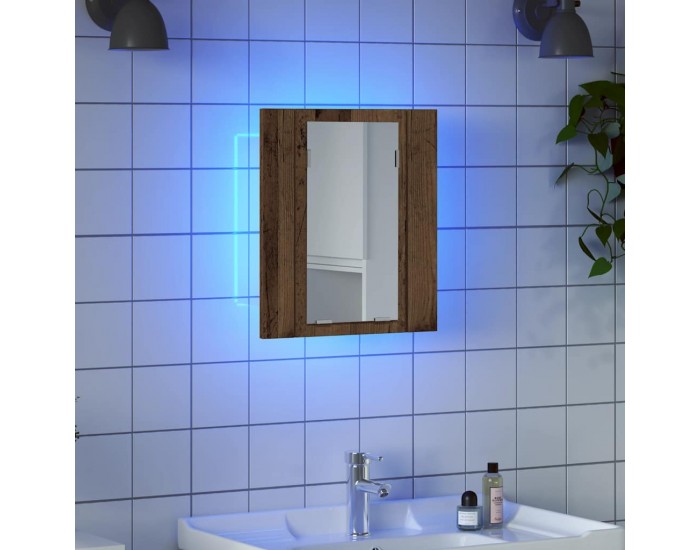 Sonata H LED шкаф за баня с огледало, старо дърво, 40x12x45 см