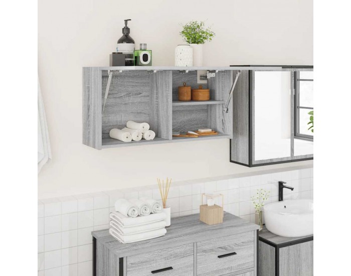 Sonata H Стенен шкаф за баня, сив сонома, 80x25x40 см, инженерно дърво