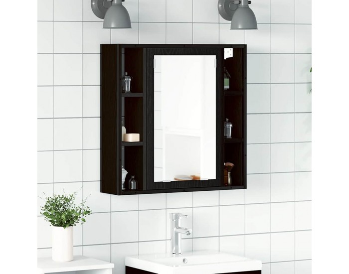 Sonata H Шкаф за баня с огледало, черен дъб, 60x16x60 см, инженерно дърво