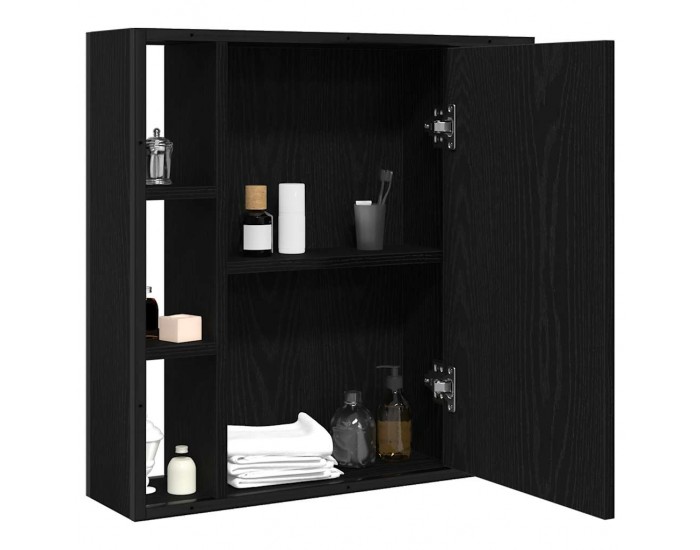 Sonata H Шкаф за баня с огледало, черен дъб, 60x16x60 см, инженерно дърво